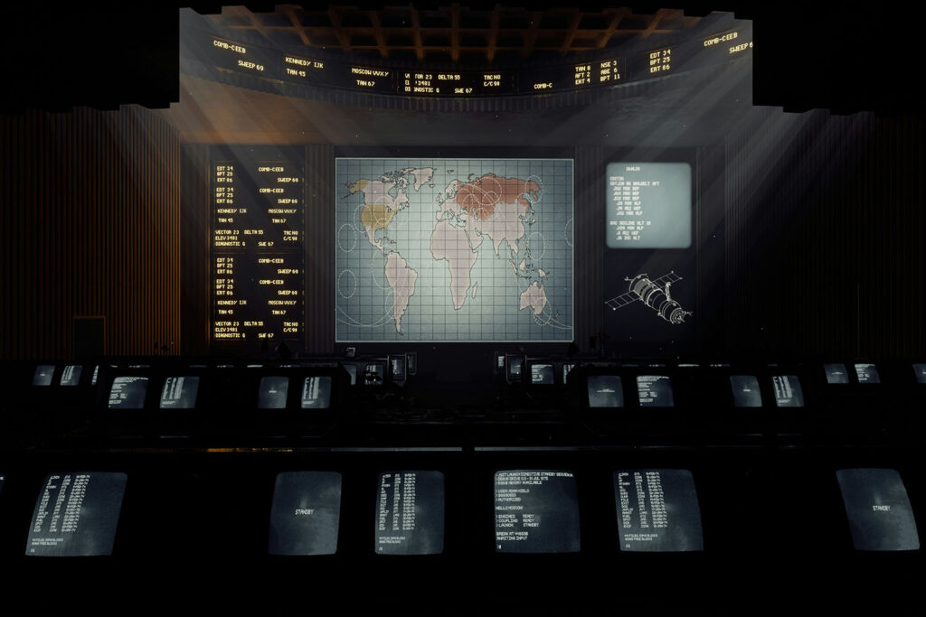 World Map in space command centre