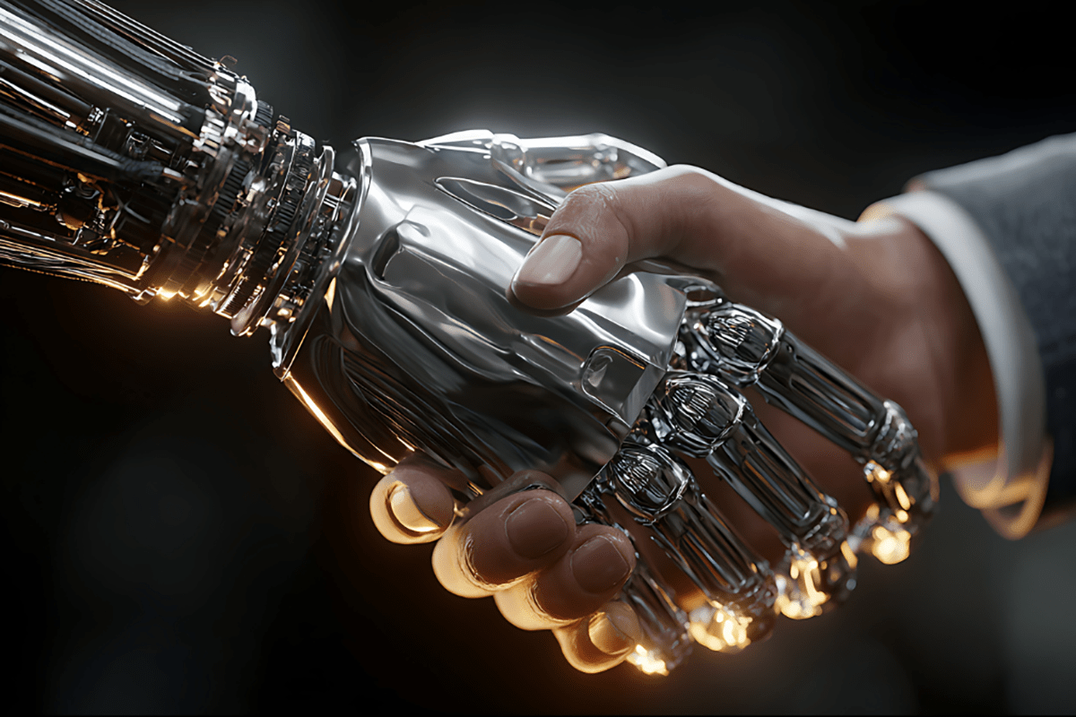 Human and Robot Hands Shaking, AI Future