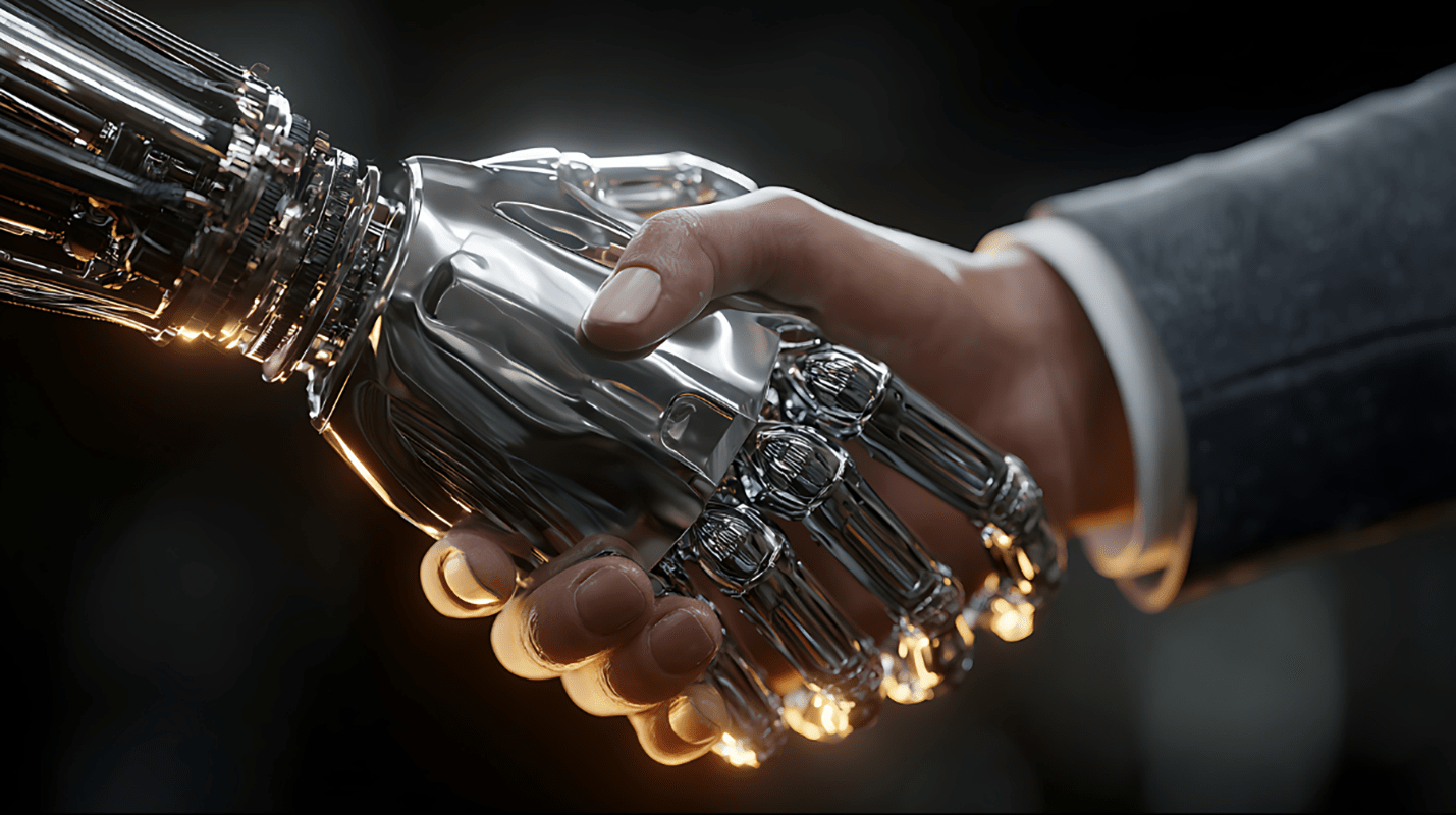 Human and Robot Hands Shaking, AI Future